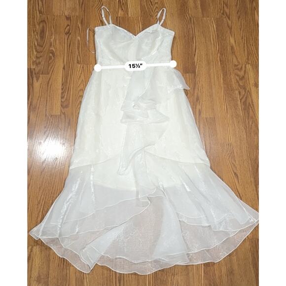 Marchesa Notte High Low Tea Length Gown in a metallic Ivory size 10 /M - Picture 7 of 13